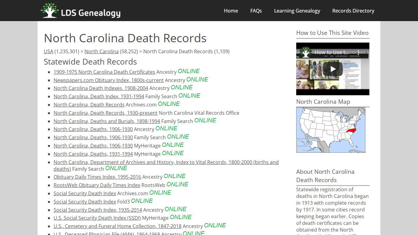 North Carolina Death Records - LDS Genealogy